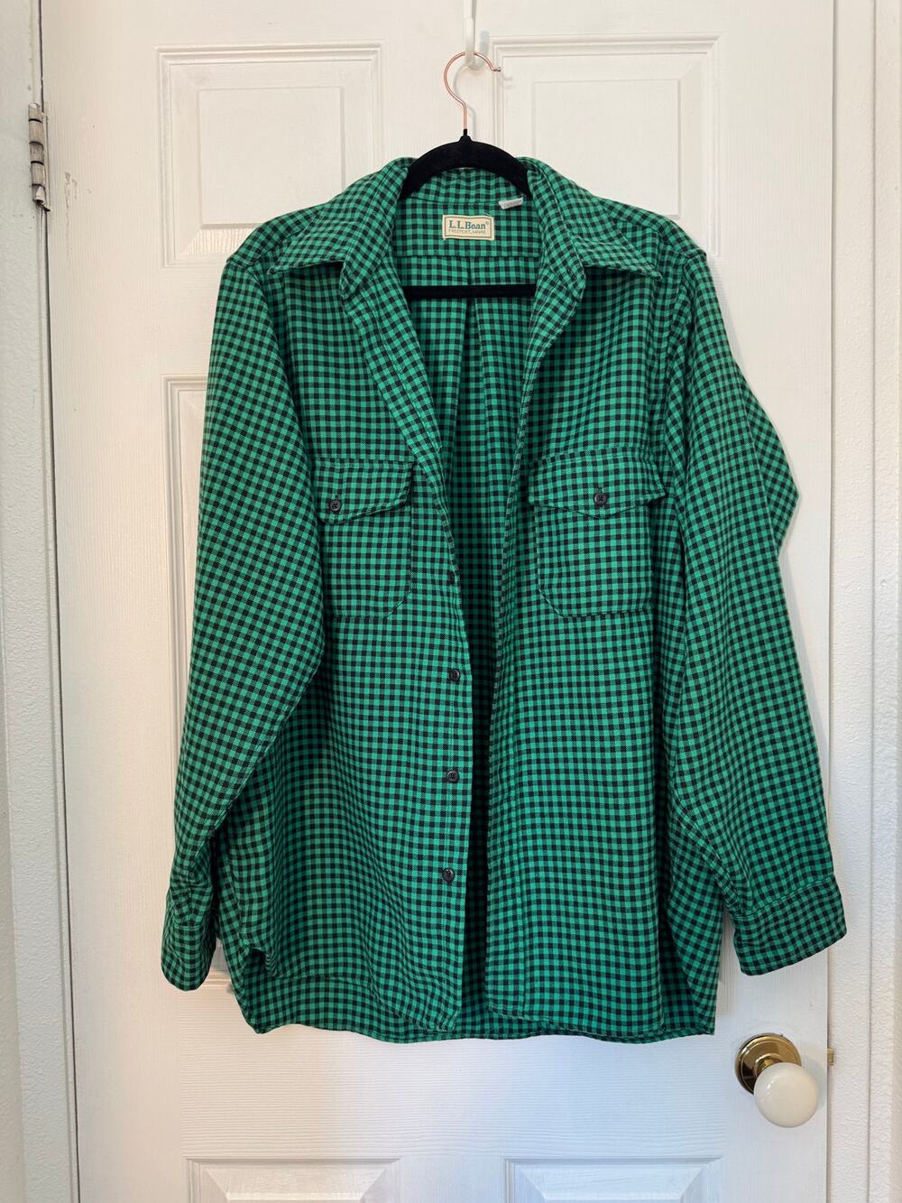 L.L. Bean Heavyweight Flannel Shirt Green Black Plaid